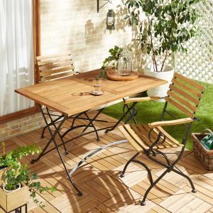 天然木とスチール脚の折り畳み式テーブル <2人用/4人用>の商品写真