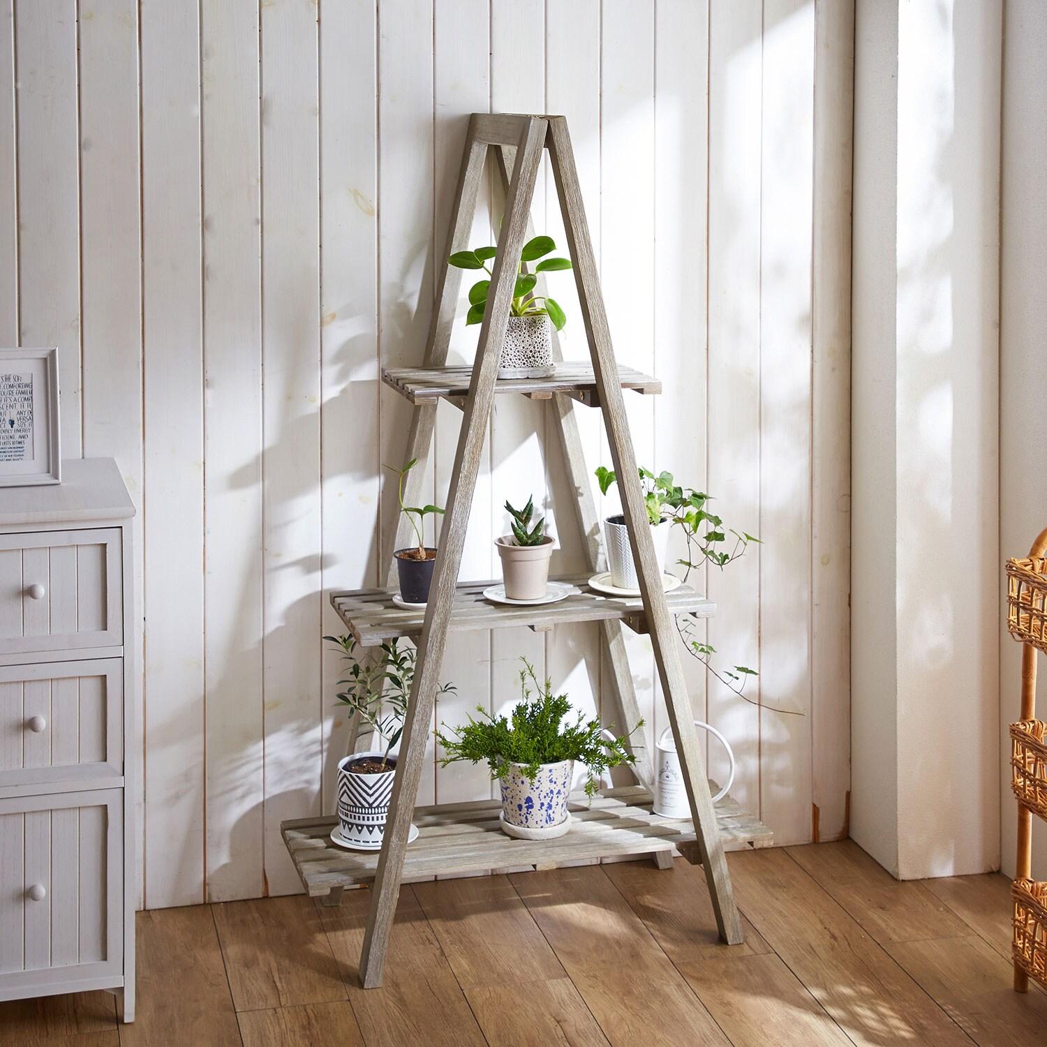 天然木のシャビーグレイガーデンシェルフの商品写真