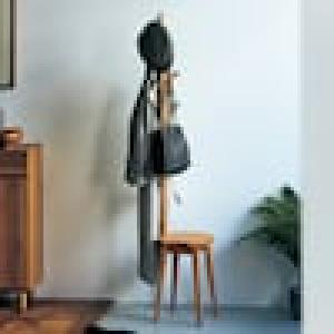 【5月6日までタイムセール】 天然木アルダー材でつくったスツール付きハンガーラックの商品写真