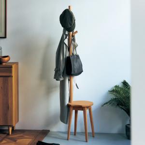 【5月6日までタイムセール】 天然木アルダー材でつくったスツール付きハンガーラックの商品写真