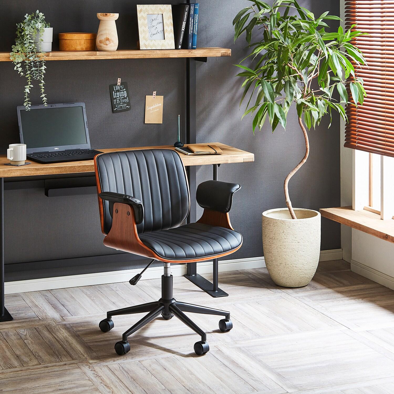 曲げ木のアーム付きモダンパソコンチェアの商品写真