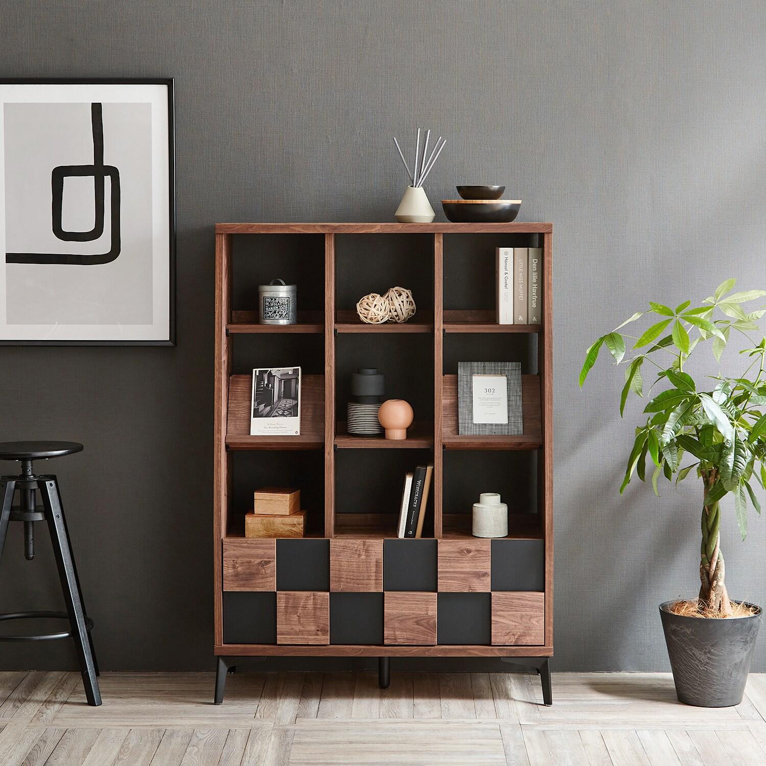 [日本製]チェック柄の引出し付きリビングラックの商品写真