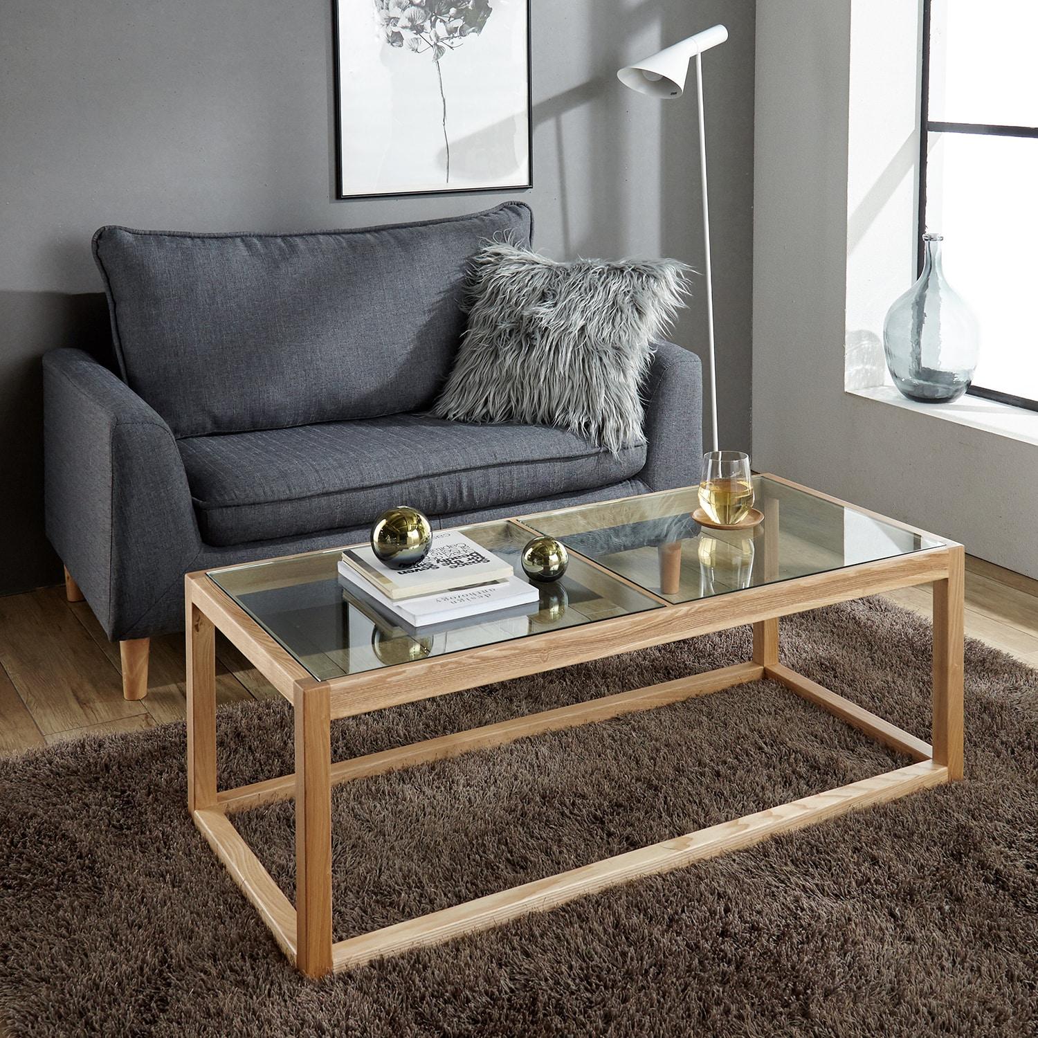 天然木とガラス天板のリビングローテーブルの商品写真