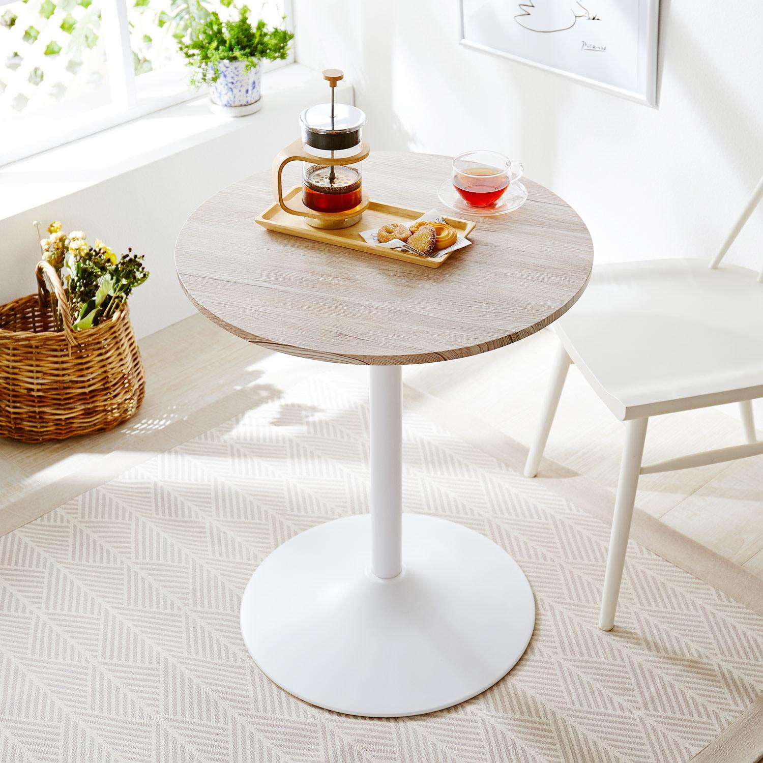 エイジング木目天板の円形カフェテーブルの商品写真