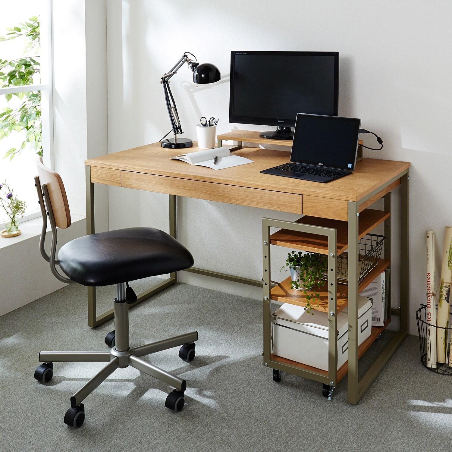 オーク材とアイアンのパソコンデスクの商品写真