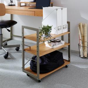 オーク材とシルバーアイアンのデスクサイドワゴンの商品写真