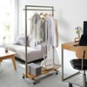 オーク材とシルバーアイアンのハンガーラック <幅90cm>の商品写真