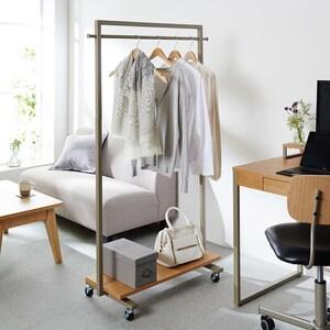 オーク材とシルバーアイアンのハンガーラック <幅90cm>の商品写真