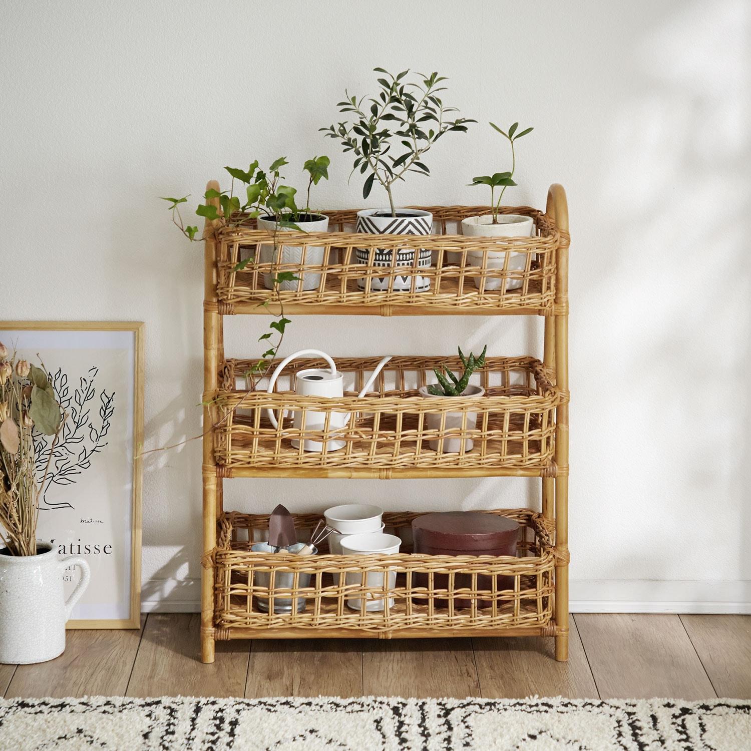 ラタンの3段バスケットの商品写真