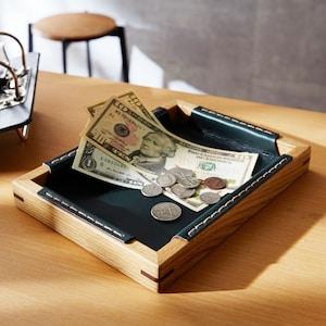 【受注生産】北海道産楢材オイル仕上げのレザーカバー付きトレイの商品写真