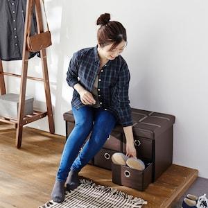 合皮の引出し付き収納ベンチの商品写真