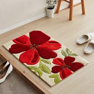 しっかり密度のある玄関マット(レッドフラワー)の商品写真