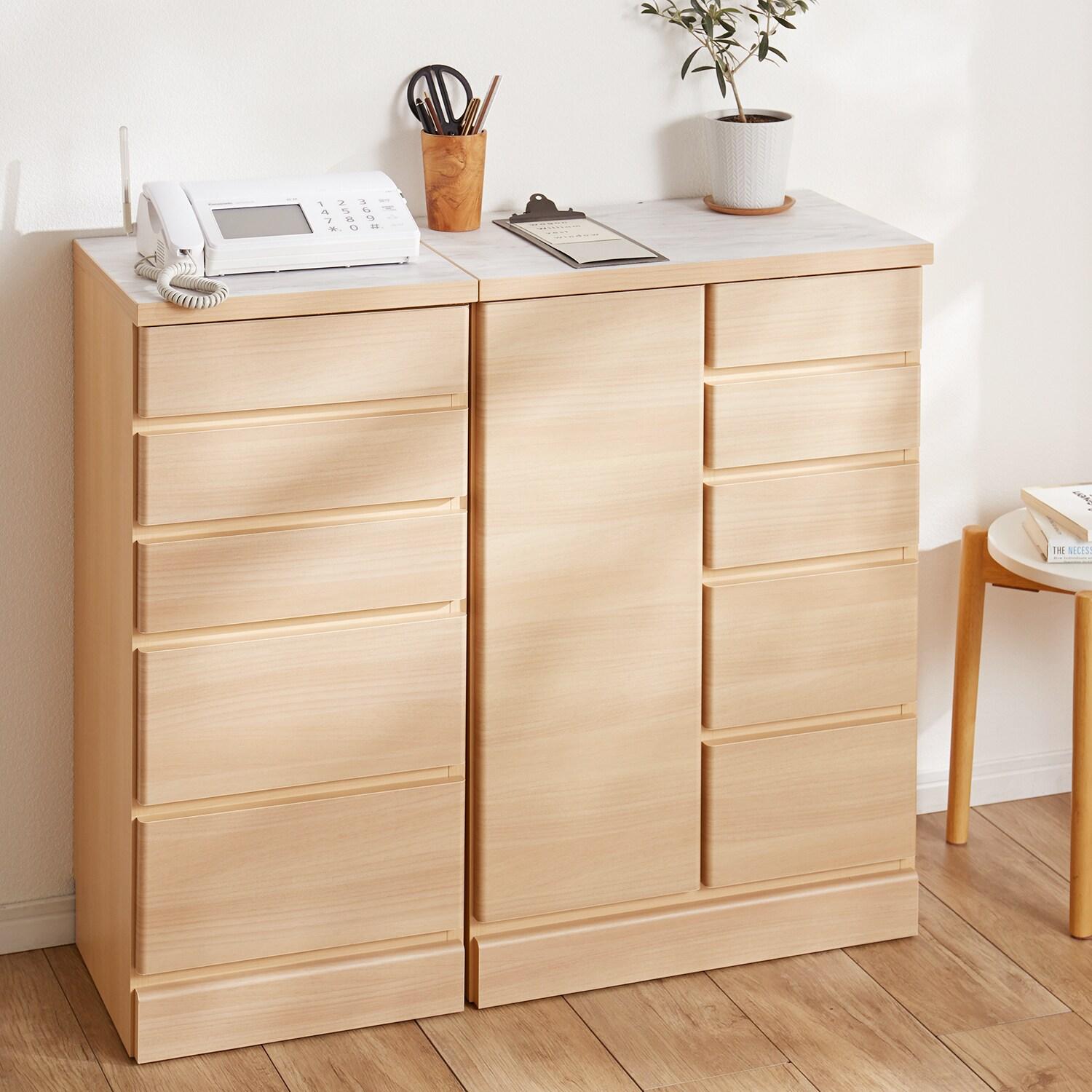 [日本製]大理石柄天板のナチュラルモダンリビング収納 <チェスト&引出し付きキャビネット>の商品写真