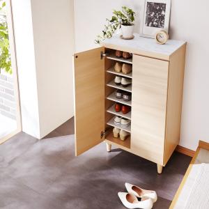 [日本製]大理石柄天板の棚板が洗えるナチュラルモダンシューズボックスの商品写真