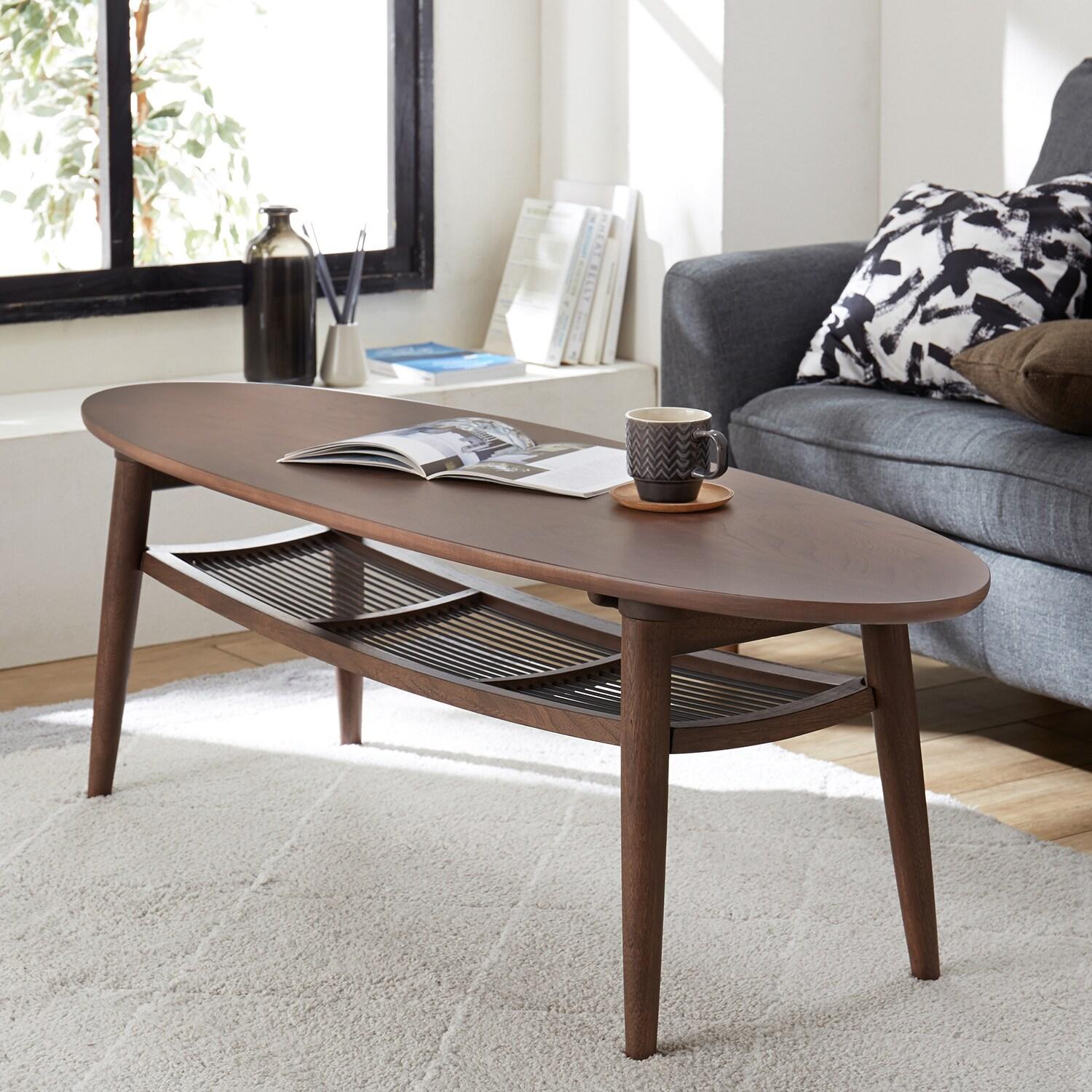 スチール棚板のモダン楕円形リビングローテーブルの商品写真