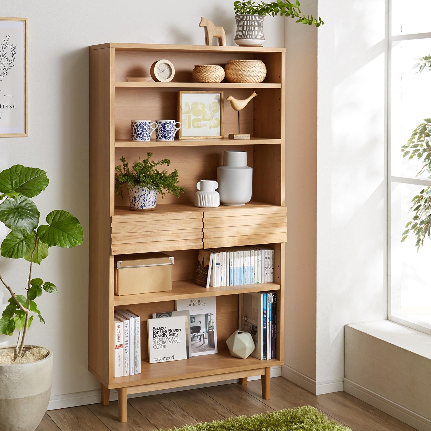 アルダー材の引出し付きリビングラックの商品写真