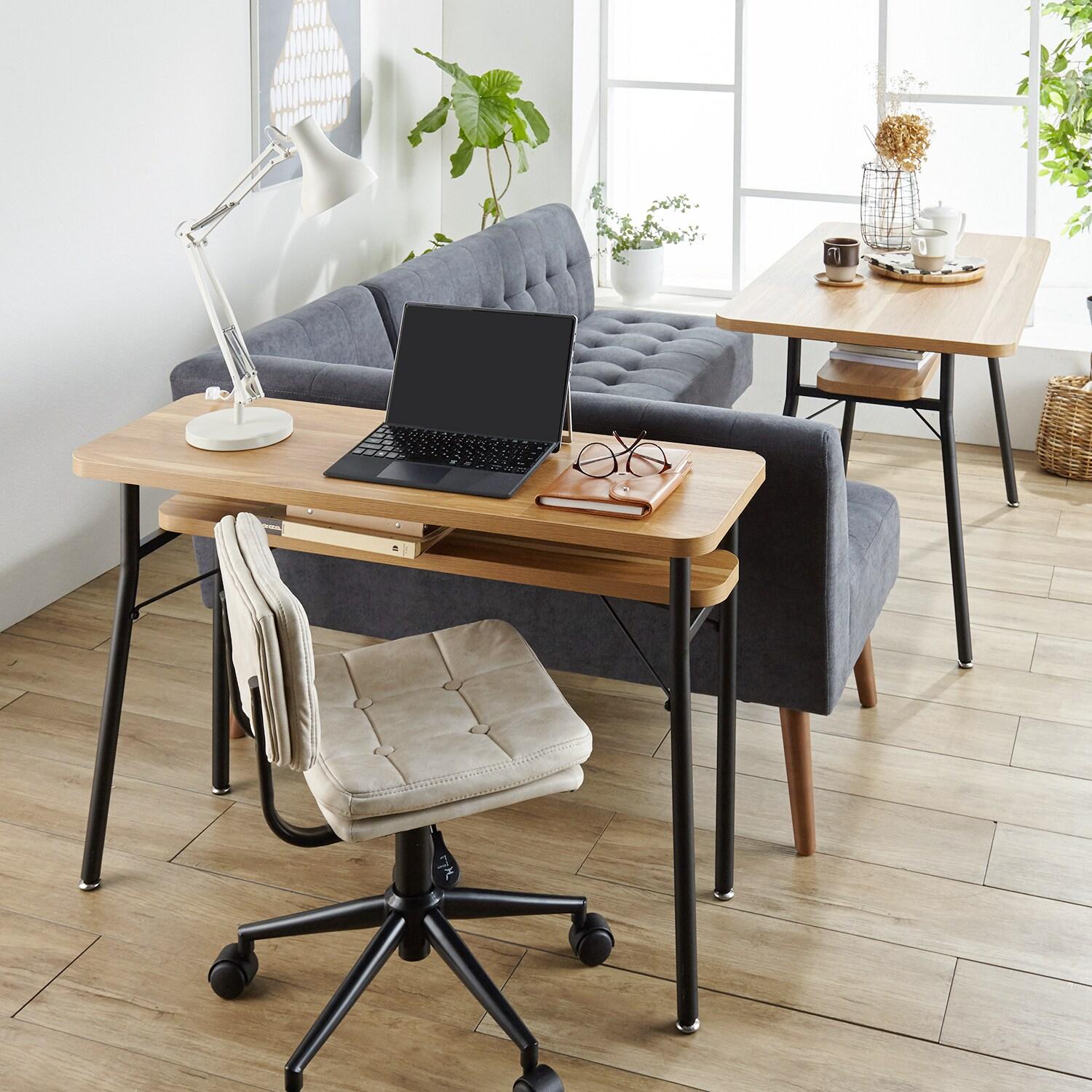 ソファースタイルにぴったりな棚付きパソコンデスク・テーブル(mildシリーズ)の商品写真