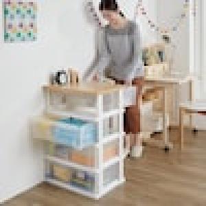 木製天板の前後から開けられる衣類収納樹脂チェストの商品写真