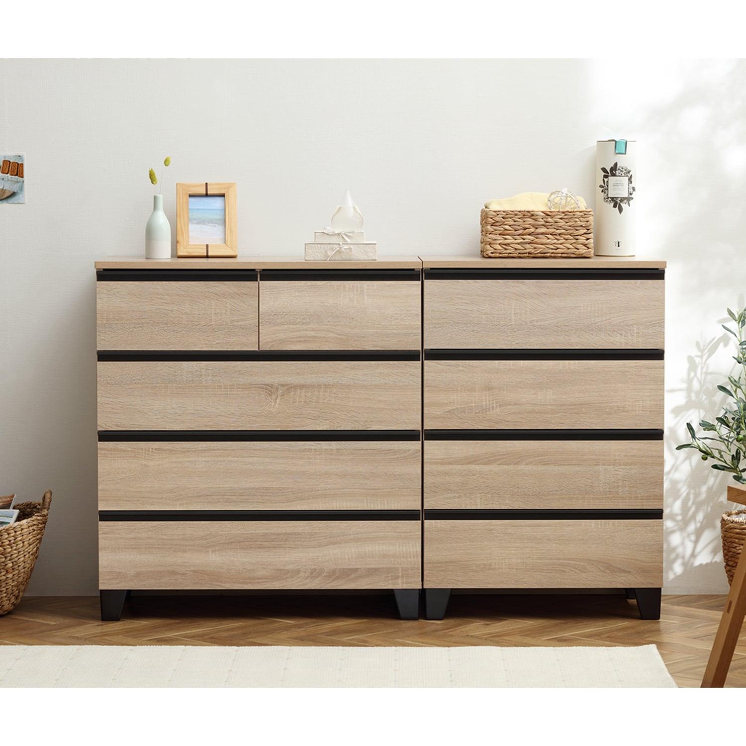 脚付きデザインのレール付き木目調コンパクト衣類チェストの商品写真