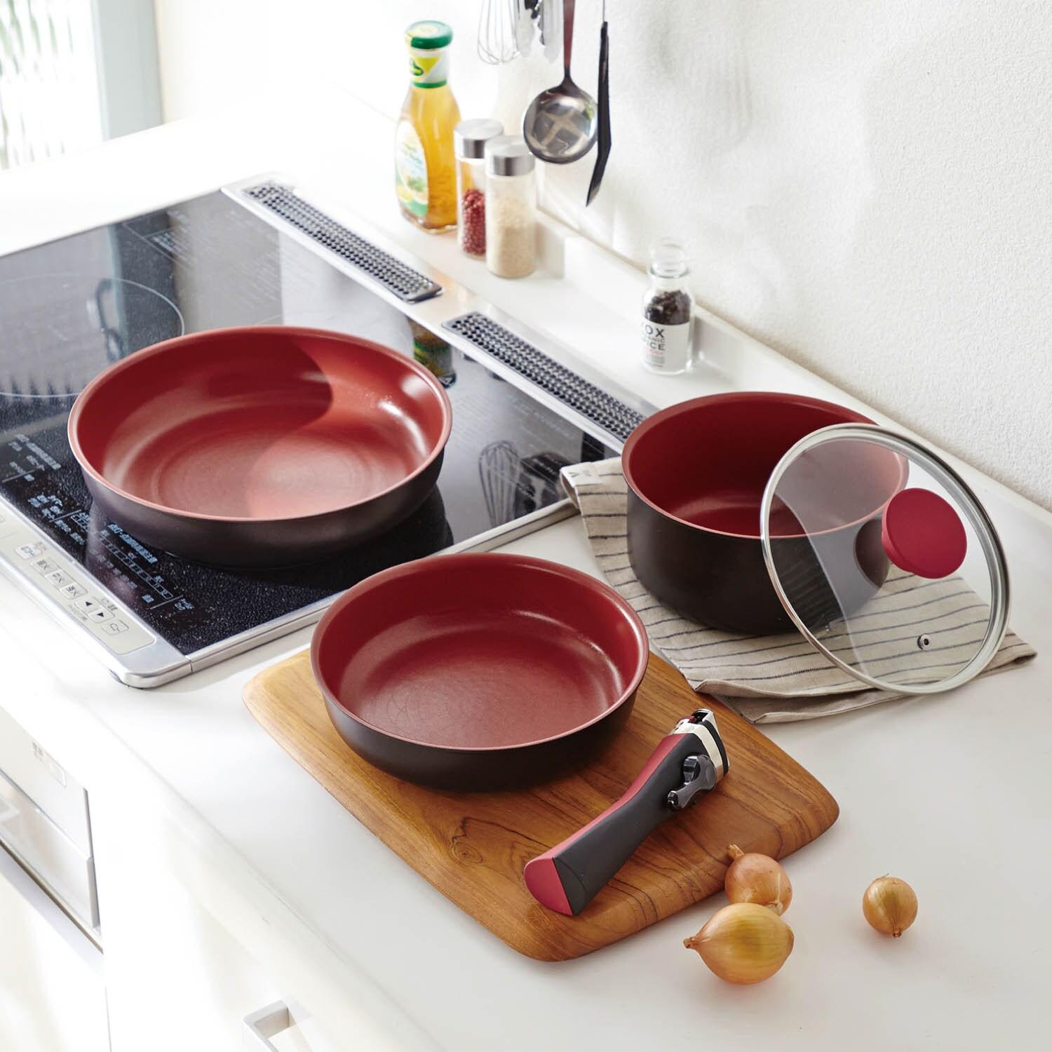 調理タイミングが分かりやすい取っ手が取れるフライパンセット IH対応の商品写真