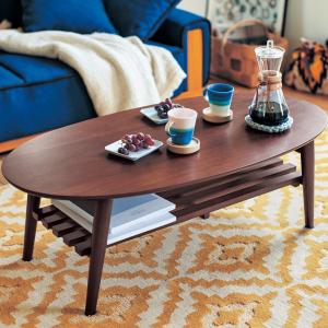 ウォルナット材の折りたたみリビングローテーブル <長方形/だ円形>の商品写真