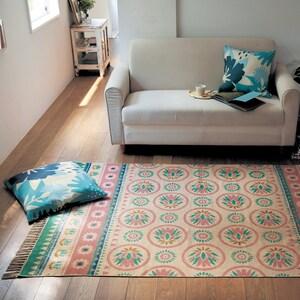 ストーンウォッシュをかけたインド綿のプリントラグ"モンゴルトリップ"「ミニラボ」の商品写真