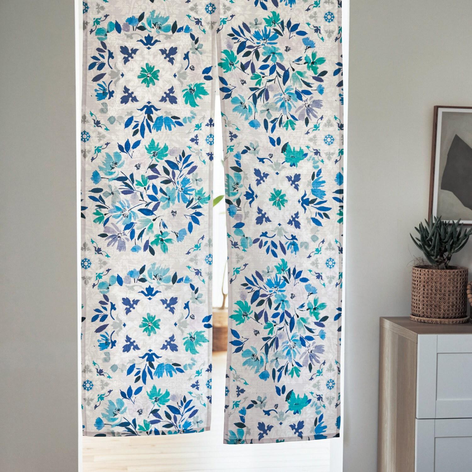 エレガントな両面プリントのれん(オーナメントフラワー)の商品写真