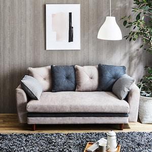 座面ゆったりのツートンカラーのクッション付きソファー <2人掛け/2人掛けワイド>の商品写真