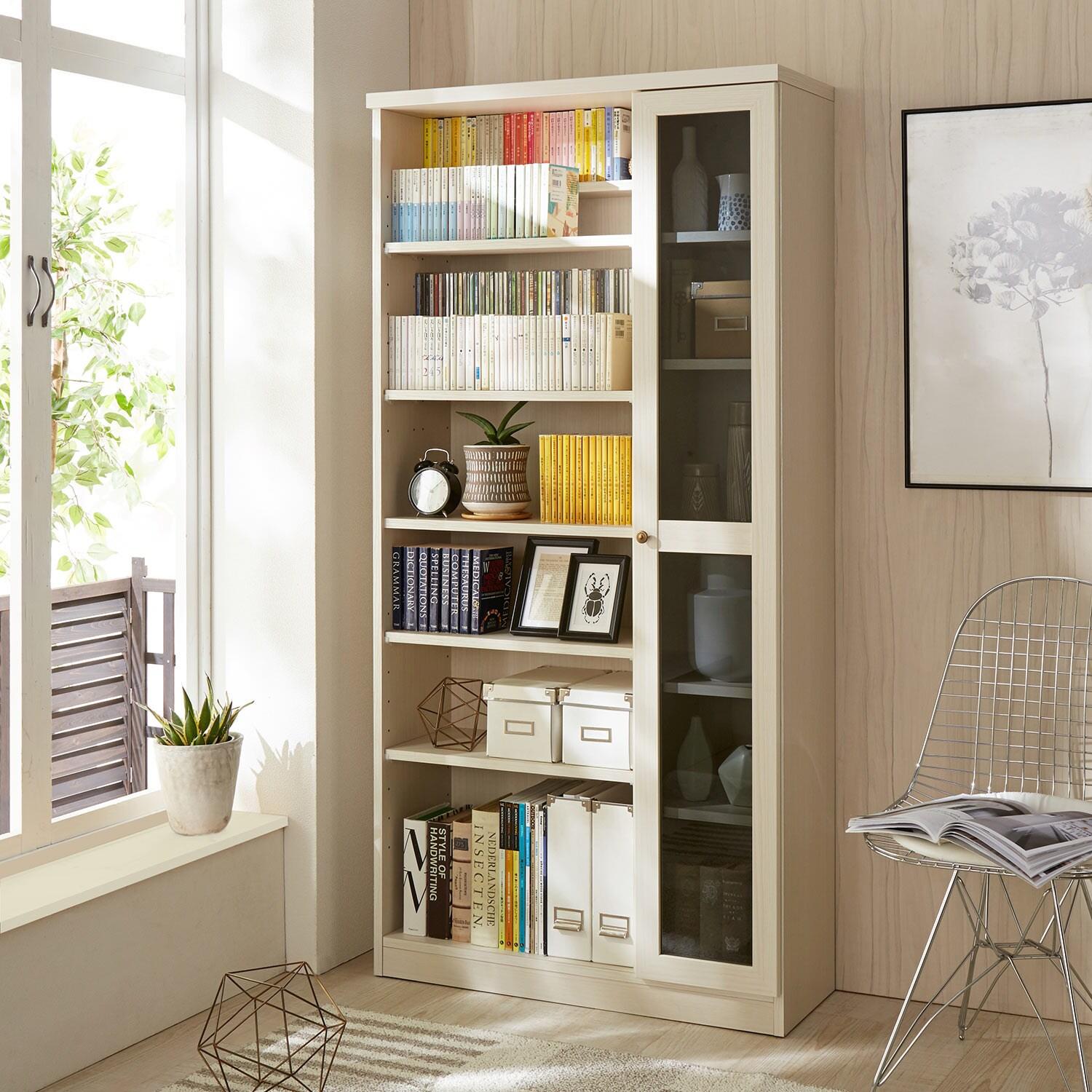 [日本製]ダブル棚板の扉収納付きオープンラック・本棚の商品写真