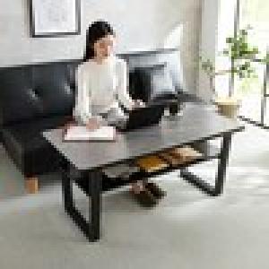 ソファー前で使いやすいセラミック天板の棚付きローテーブル (高さ55cm)の商品写真