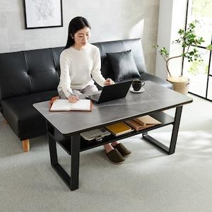 ソファー前で使いやすいセラミック天板の棚付きローテーブル (高さ55cm)の商品写真