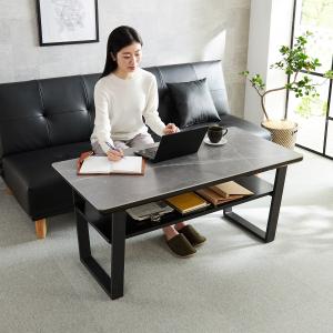 ソファー前で使いやすいセラミック天板の棚付きローテーブル (高さ55cm)の商品写真