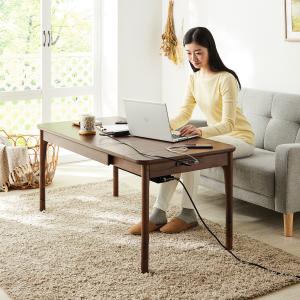 コンセント&USB付き布団レスの伸長式リビングこたつテーブルの商品写真