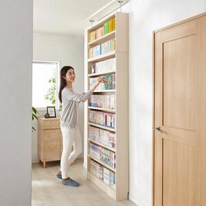 【幅1cmピッチオーダー】10色展開!頑丈棚板の薄型突っ張りオープンラック・本棚(幅60~90cm)の商品写真