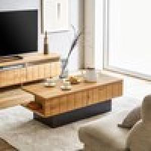 オーク材の木感が楽しめる収納豊富なローテーブル[日本製]の商品写真