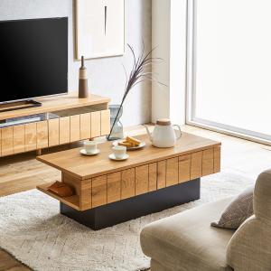 オーク材の木感が楽しめる収納豊富なローテーブル[日本製]の商品写真