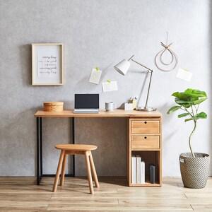 オーク材のチェスト収納付きパソコンデスクの商品写真