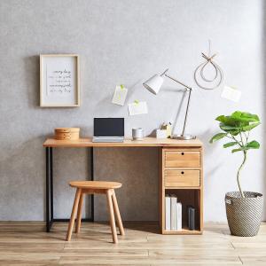 オーク材のチェスト収納付きパソコンデスクの商品写真