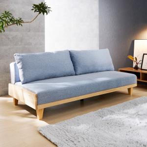 優しい風合いのカラーから選べる木フレームデザインのクッション付きソファーベッドの商品写真