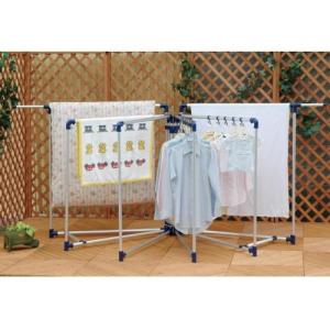 伸縮アーム付きの扇型で横から干しやすい軽量アルミ製室内室外兼用物干しの商品写真