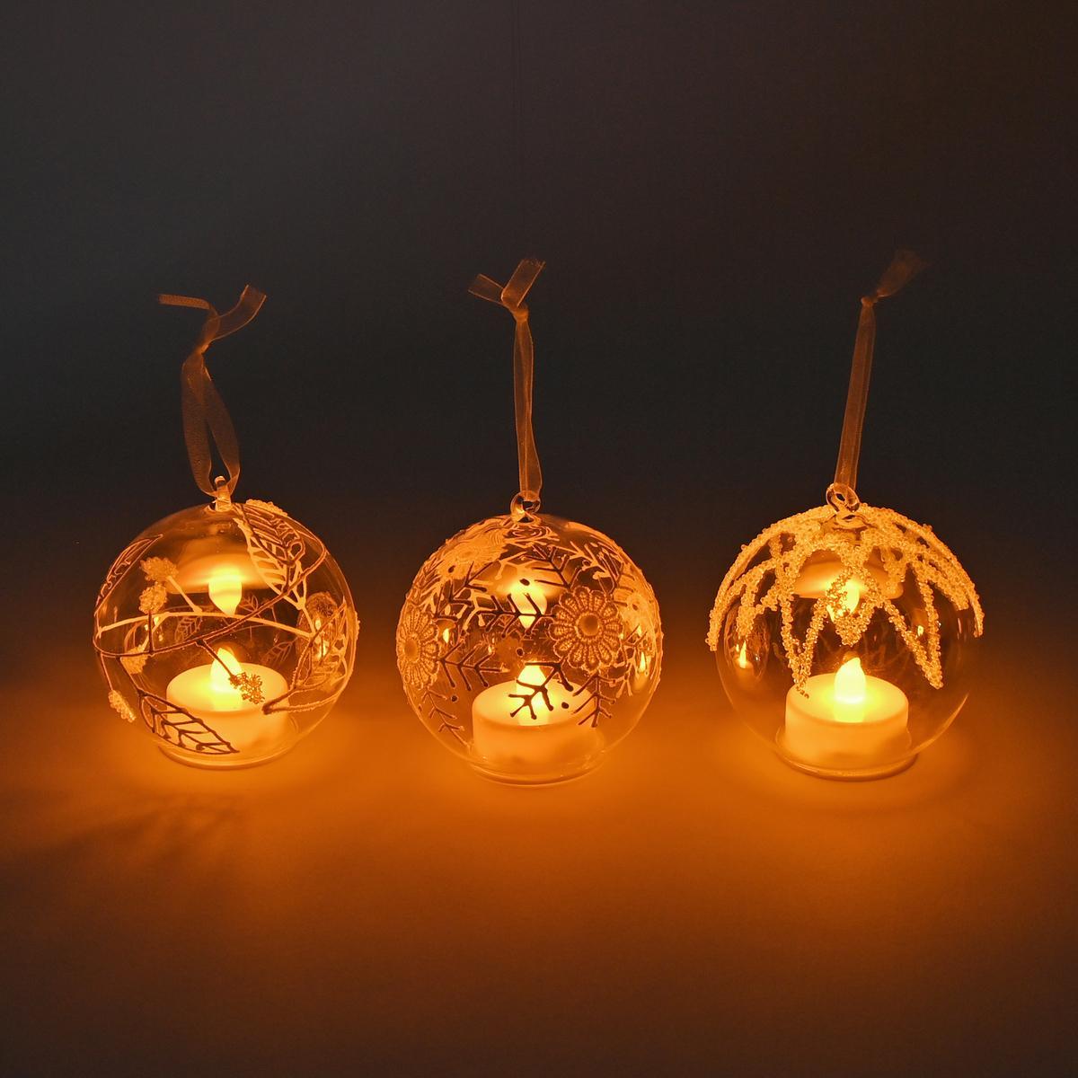 LUMIDA LED ホワイトデザインガラスオーナメント 3個セットの商品写真