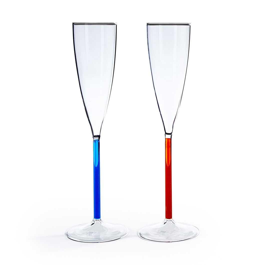 カラーアクセント シャンパングラスセット ブルー/レッドオレンジの商品写真