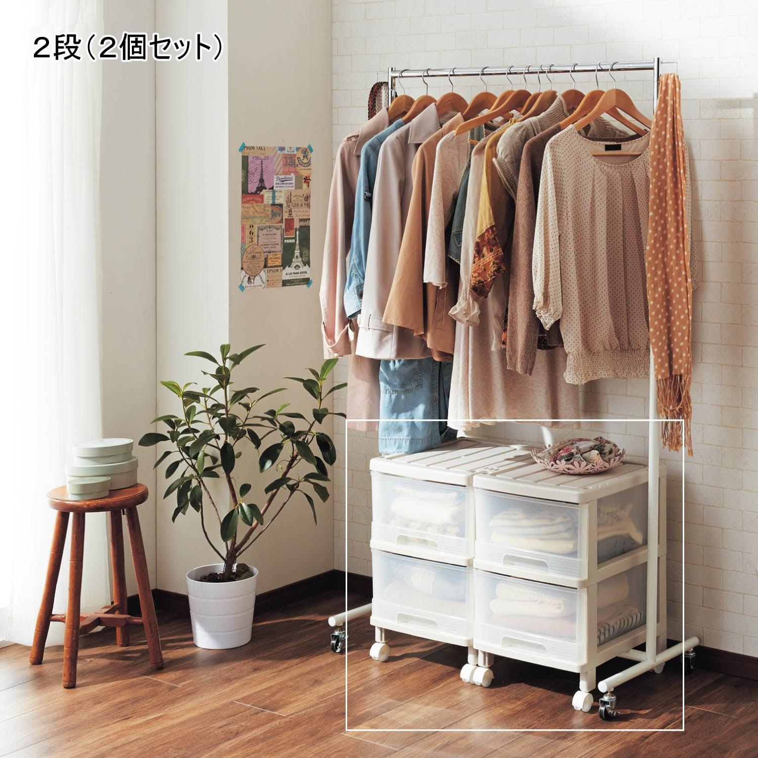 ハンガー下に置ける2段チェスト2個セット<奥行41.5cm>の商品写真