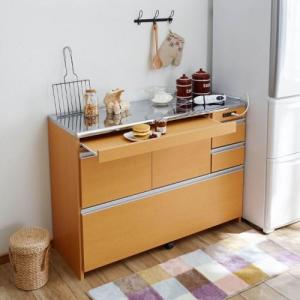 ステンレス天板のキッチンカウンター(スライドテーブル付き)の商品写真