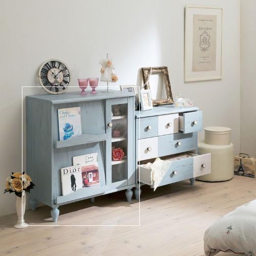 フレンチシャビー風フラップガラスキャビネットの商品写真