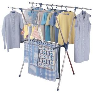 洗濯量に合わせて幅を変えられるタオルバー付き室内物干しの商品写真