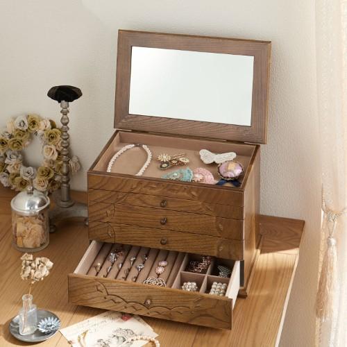 ミラー付きアンティーク風アクセサリーケース・ジュエリーボックスの商品写真