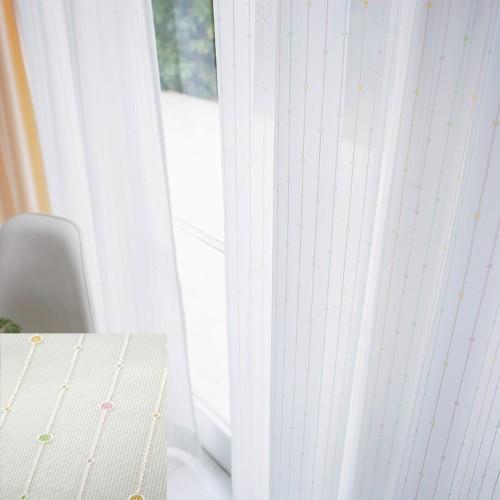 カラフルなドットとストライプがかわいい薄地カーテンの商品写真