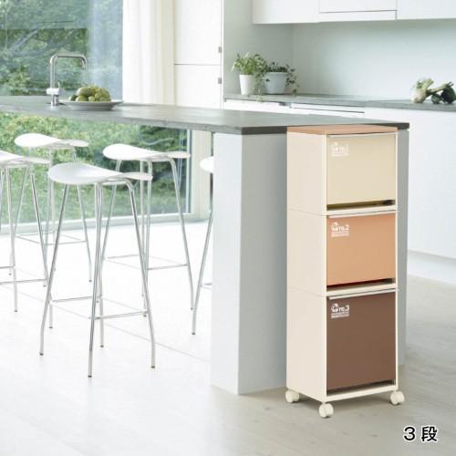 木製天板のキャスター付き縦型分別ワイドキッチンゴミ箱<2分別/3分別>の商品写真