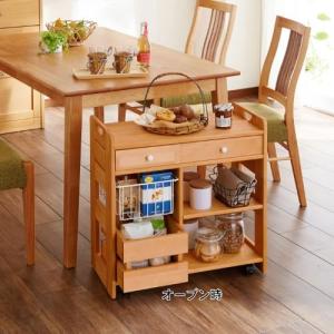 【大型商品送料無料】キャスター付き天然木キッチンワゴン